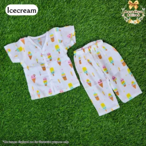 Co-Ord Set Half Sleeve & Pant - Icecream - 6-9 Month