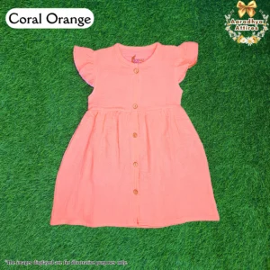 Button Frock - Coral Orange - 1-2 Years.