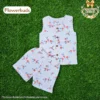 Co-Ord Set Sleeveless & Short - Thick Crinkled Muslin - Flowerbuds. (6 - 9 Months)