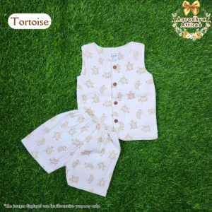 Co-Ord Set Sleeveless & Short - Thick Crinkled Muslin - Tortoise. (9 - 12 Months)
