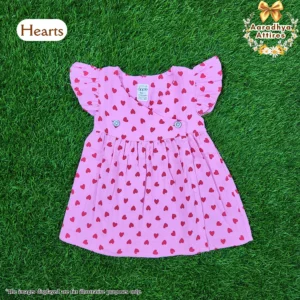Cross Wrap Button Frock - Crinkled Muslin - Hearts. (12 - 18 Month)
