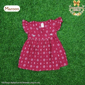 Cross Wrap Button Frock - Crinkled Muslin - Maroon. (18 - 24 Month)