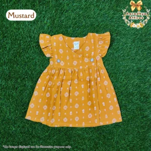 Cross Wrap Button Frock - Crinkled Muslin - Mustard. (18 - 24 Month)