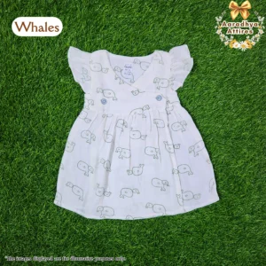 Cross Wrap Button Frock - Crinkled Muslin - Whales. (12 - 18 Month)