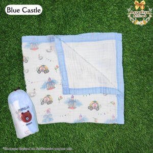 Imported Blanket - Blue Castle -100 x 100 CM (6 Layered Organic Crinkled Muslin Cotton)