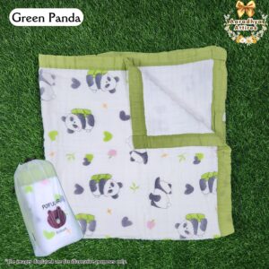 Imported Blanket - Green Panda -100 x 100 CM (6 Layered Organic Crinkled Muslin Cotton)