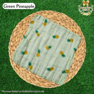 Imported Wipes - Green Pineapple - 24cm X 24cm (Multi-Layered Organic Crinkled Muslin Cotton)