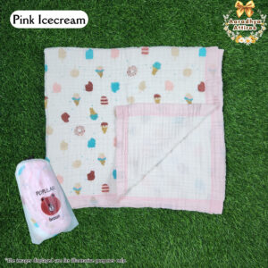 Imported Blanket - Pink IceCream -100 x 100 CM (6 Layered Organic Crinkled Muslin Cotton)