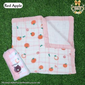 Imported Blanket - Red Apple -100 x 100 CM (6 Layered Organic Crinkled Muslin Cotton)