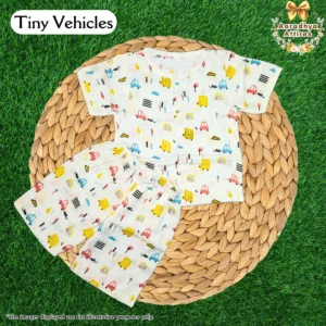 Co-Ord Set Half Sleeve & Short - Tiny Vehicle. (Age: 12-18 Month)