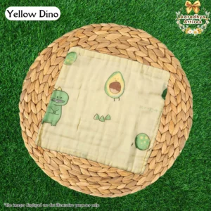 Imported Wipes - Yellow Dino- 24cm X 24cm (Multi-Layered Organic Crinkled Muslin Cotton)