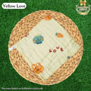 Imported Wipes - Yellow Love - 24cm X 24cm (Multi-Layered Organic Crinkled Muslin Cotton)