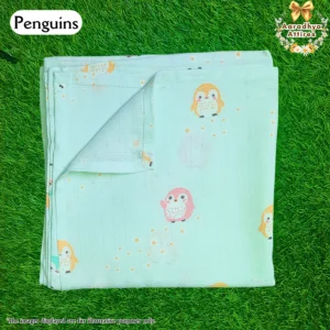 Swaddle - Blue Penguins - 100cm X 100cm