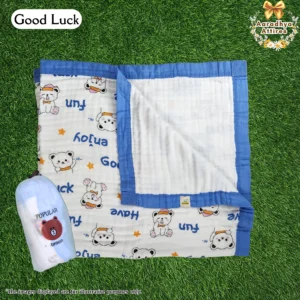 Imported Blanket - Good Luck -100 x 100 CM (6 Layered Organic Crinkled Muslin Cotton)